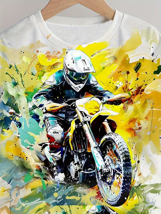 Conjunto de 2 piezas de camiseta de manga corta con cuello redondo y patrón de motocicleta