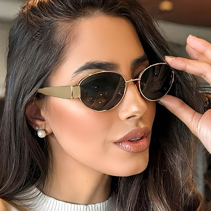 1 ud. Gafas de moda de verano para mujer, montura ovalada retro de metal dorado
