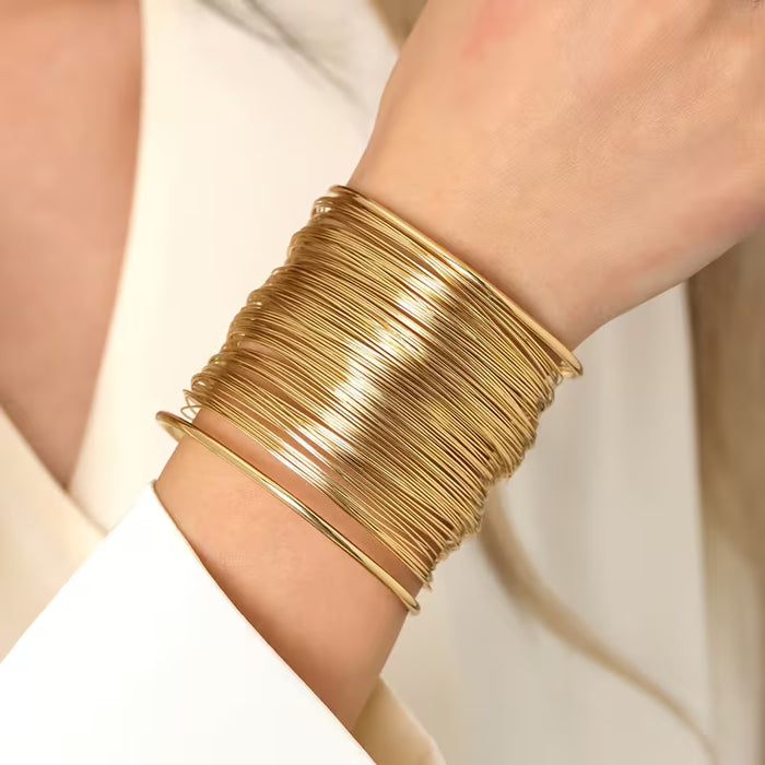 Pulsera abierta de metal multicapa con un lujoso estilo europeo y americano