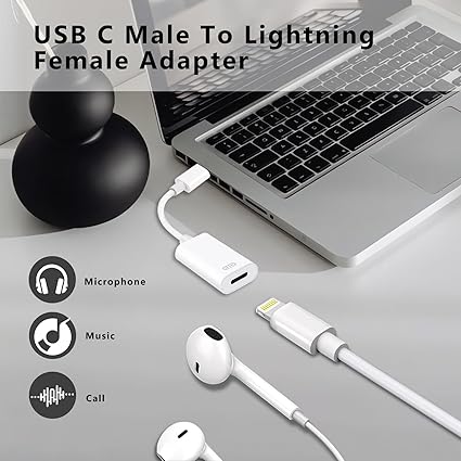 Adaptador de audio USB C a Lightning, convertidor de auriculares Lightning tipo C - Quierox - Tienda Online