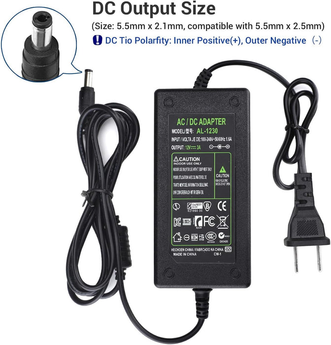 Adaptador de corriente CC 12 V 3 A, enchufe estadounidense - Quierox - Tienda Online