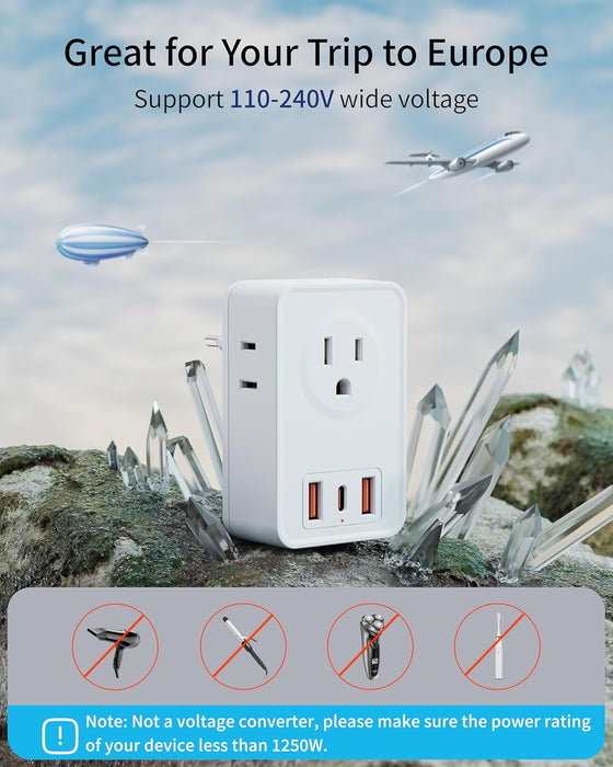 Adaptador de enchufe de viaje europeo, 3 cargador USB (1 puerto USB C) - Quierox - Tienda Online