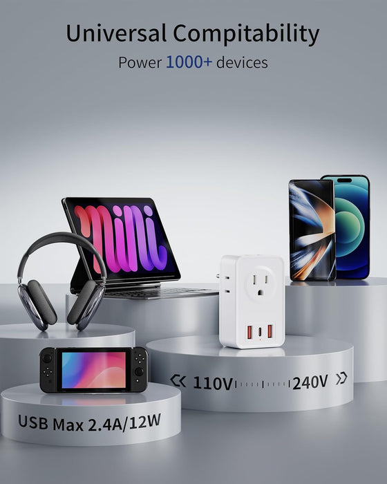 Adaptador de enchufe de viaje europeo, 3 cargador USB (1 puerto USB C) - Quierox - Tienda Online