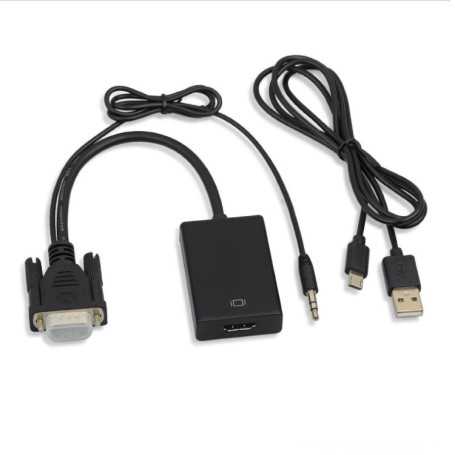 Adaptador HDMI a VGA Calidad HD con Cable de Alimentación USB - Negro - Quierox - Tienda Online