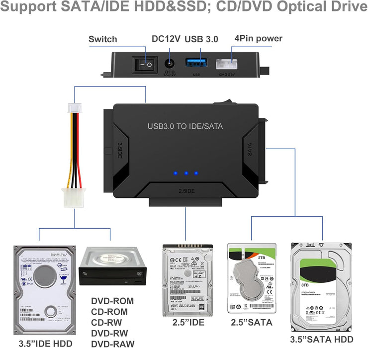 Adaptador USB 3.0 a SATA IDE, lector de disco duro, convertidor de ultra - Quierox - Tienda Online