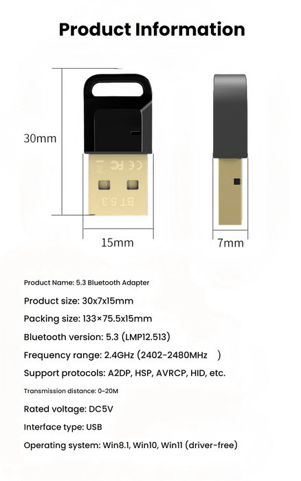 Adaptador USB Bluetooth 5.3 BT 5.3 Transmisor Receptor Adaptador USB - Quierox - Tienda Online