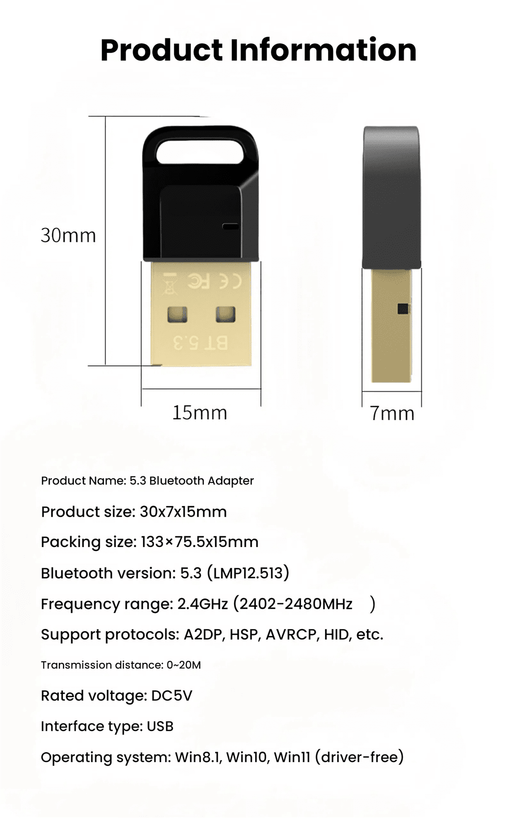Adaptador USB Bluetooth 5.3 BT 5.3 Transmisor Receptor Adaptador USB - Quierox - Tienda Online