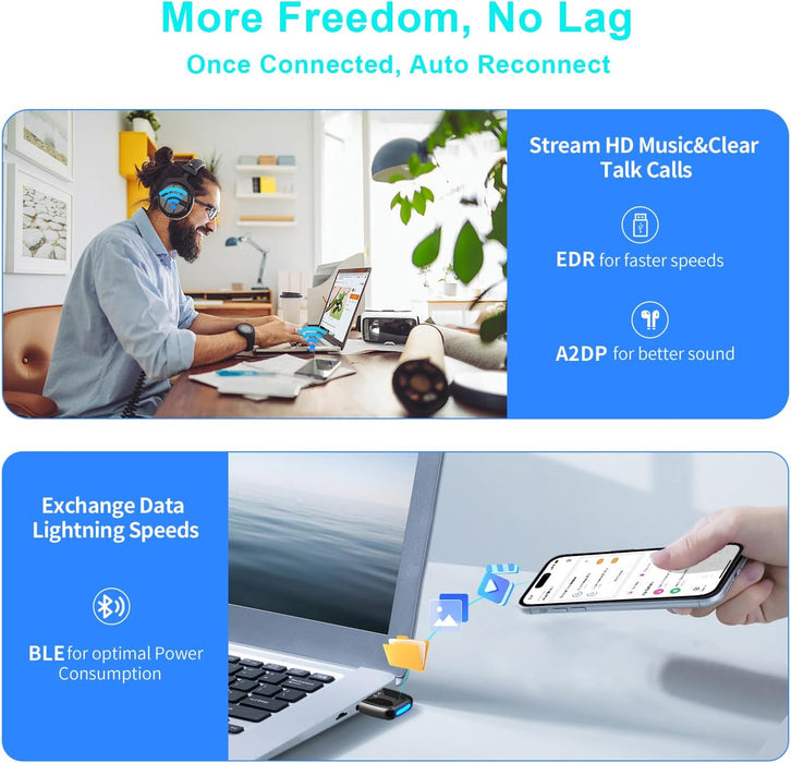 Adaptador USB Bluetooth 5.4 mejorado para PC, adaptador USB inalámbrico para computadora portátil - Quierox - Tienda Online