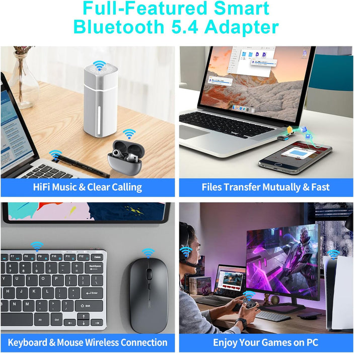 Adaptador USB Bluetooth 5.4 mejorado para PC, adaptador USB inalámbrico para computadora portátil - Quierox - Tienda Online