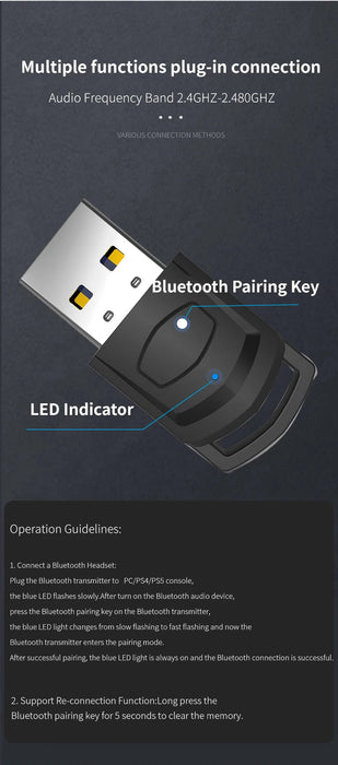 Adaptador USB Transmisor Bluetooth 4.0 para PS4 Playstation Auriculares Bluetooth Receptor Dongle para Auriculares - Quierox - Tienda Online