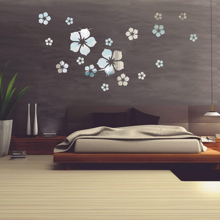 Adhesivo acrílico 3D para pared, diseño de flores plateadas, decoración de pared - Quierox - Tienda Online