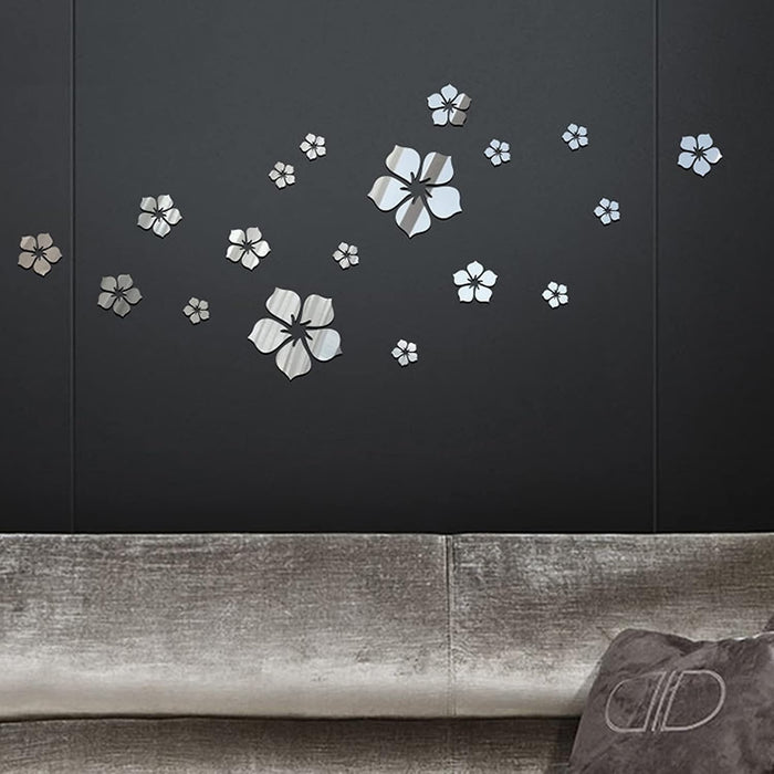 Adhesivo acrílico 3D para pared, diseño de flores plateadas, decoración de pared - Quierox - Tienda Online