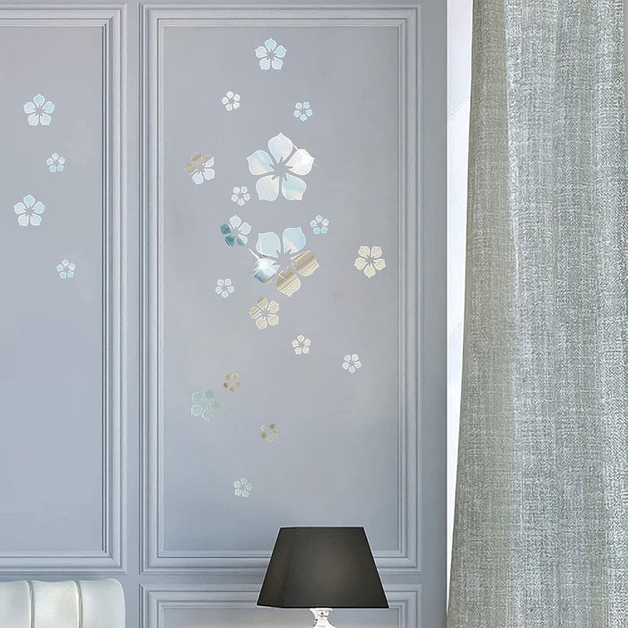Adhesivo acrílico 3D para pared, diseño de flores plateadas, decoración de pared - Quierox - Tienda Online