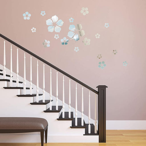 Adhesivo acrílico 3D para pared, diseño de flores plateadas, decoración de pared - Quierox - Tienda Online