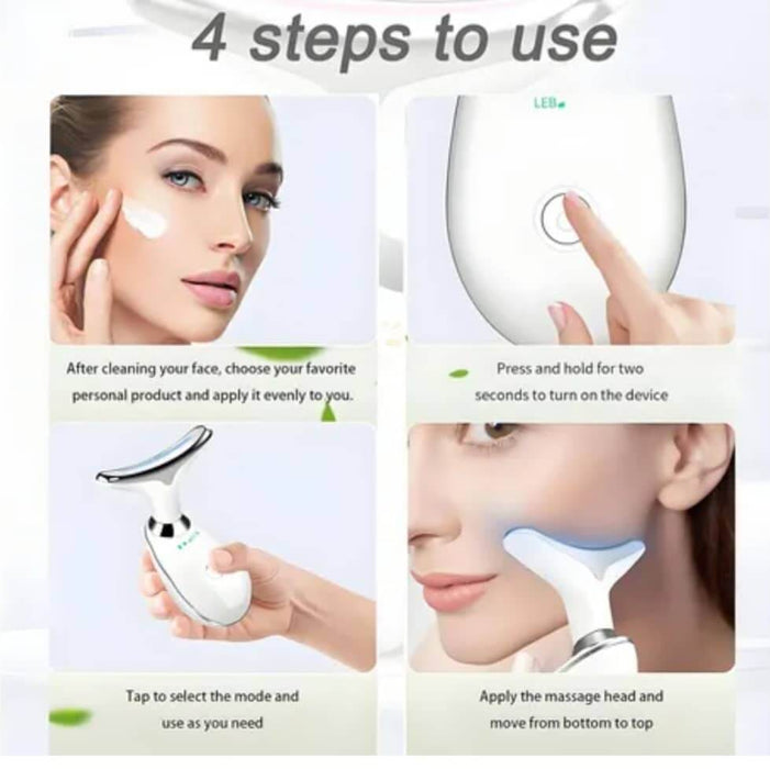 Masajeador para cuello y facial de luz pulsada, LED y termoterapia