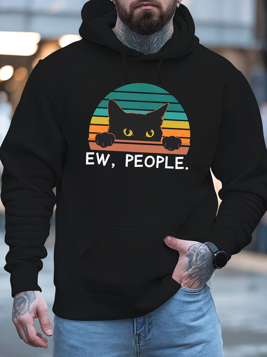Sudadera con capucha de poliéster acolchada para hombre con diseño gráfico de gato "Ew, People"