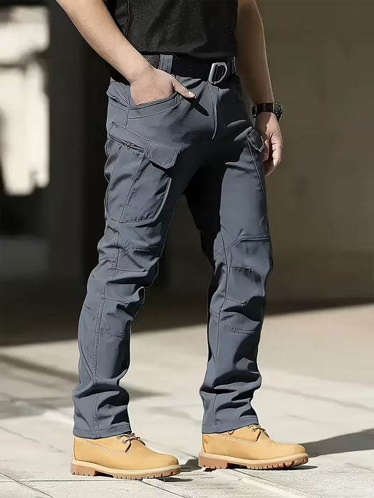 Pantalones de hombre multibolsillos, ropa de trabajo diseño de color liso