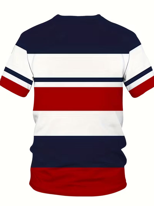 Camiseta de Hombre con Estampado 3D a Rayas - Cuello Redondo Casual