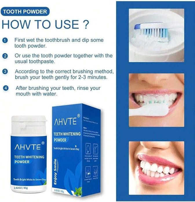 AHVTE Polvo blanqueador dental: fórmula de menta de limpieza profunda enriquecida con flor de madreselva 80g - Quierox - Tienda Online