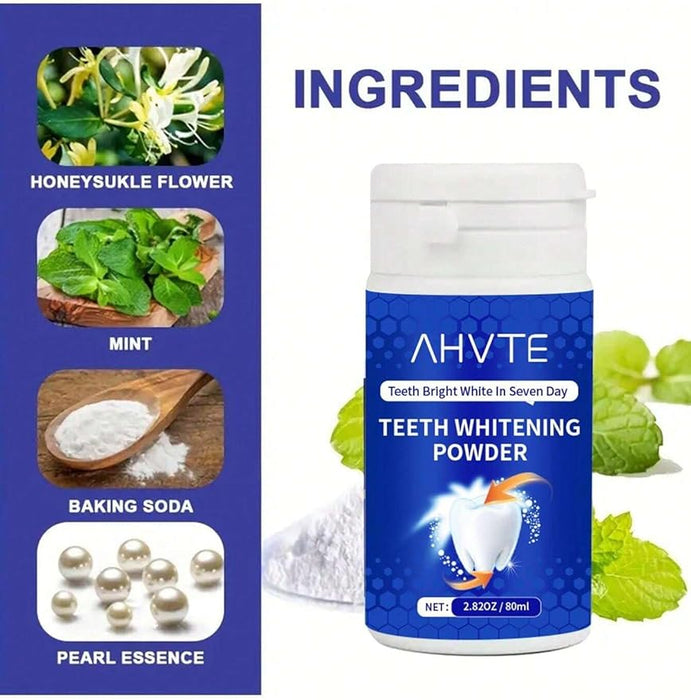 AHVTE Polvo blanqueador dental: fórmula de menta de limpieza profunda enriquecida con flor de madreselva 80g - Quierox - Tienda Online