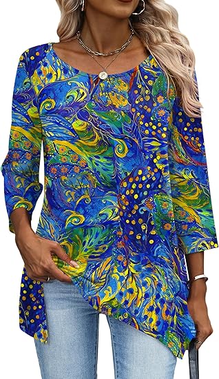 AKEWEI Blusas tipo túnica de manga 3/4 para mujer ajuste holgado - Quierox - Tienda Online