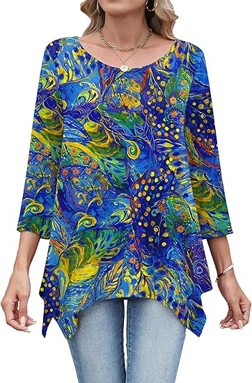 AKEWEI Blusas tipo túnica de manga 3/4 para mujer ajuste holgado - Quierox - Tienda Online