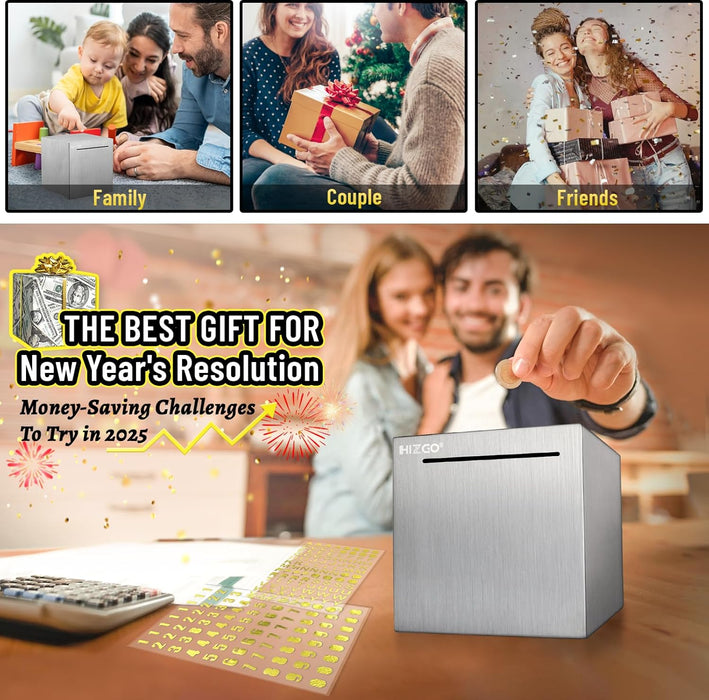 Alcancía segura Hizgo de acero inoxidable para adultos, ahorros para niños, solo ahorro - Quierox - Tienda Online