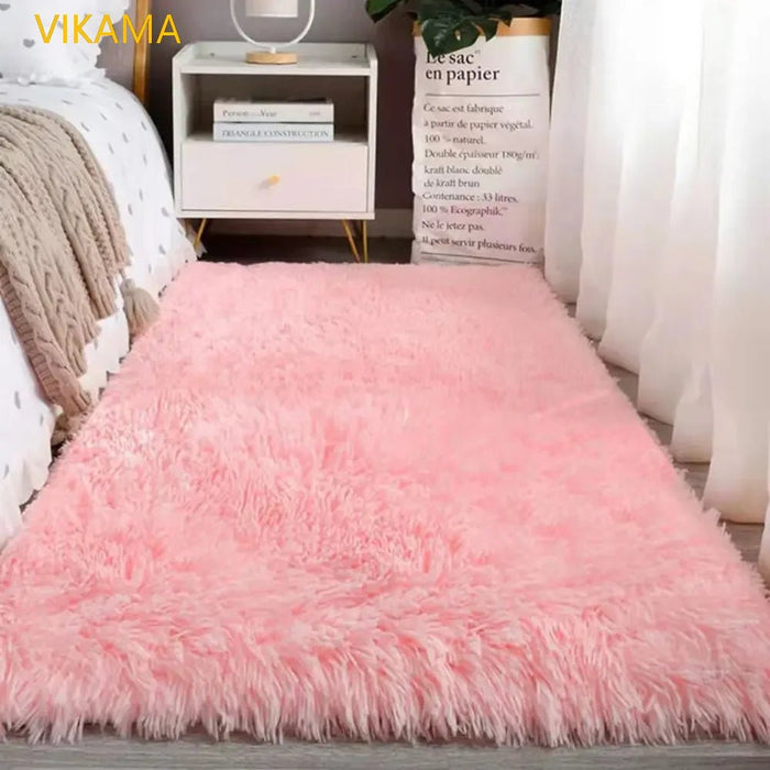 Alfombra de felpa de seda y lana VIKAMA sencilla para dormitorio, sala de estar - Quierox - Tienda Online