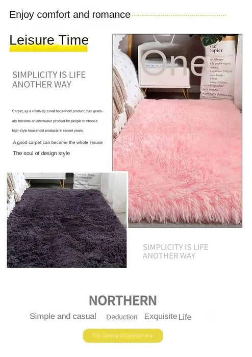 Alfombra de felpa de seda y lana VIKAMA sencilla para dormitorio, sala de estar - Quierox - Tienda Online