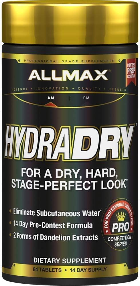 ALLMAX Nutrition HydraDry, Sistema de pérdida de agua previa al concurso de 14 días, 84 tabletas - Quierox - Tienda Online