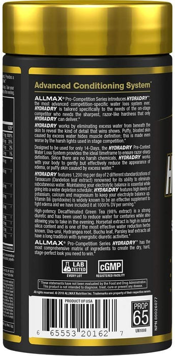 ALLMAX Nutrition HydraDry, Sistema de pérdida de agua previa al concurso de 14 días, 84 tabletas - Quierox - Tienda Online