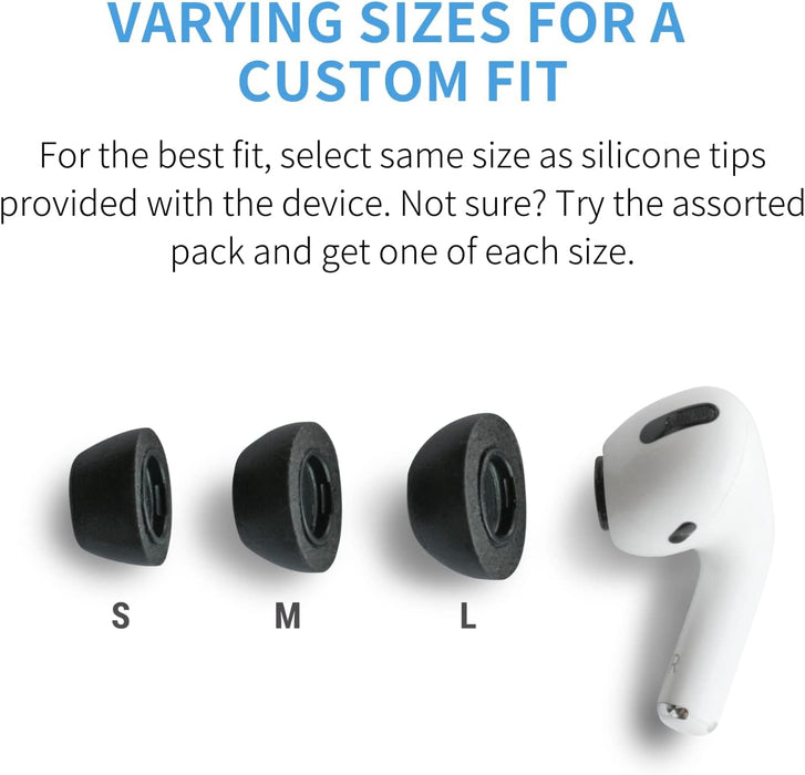 Almohadillas de repuesto de espuma viscoelástica Comply para Apple AirPods Pro 1 y 2, Negras, S (3 pares) - Quierox - Tienda Online