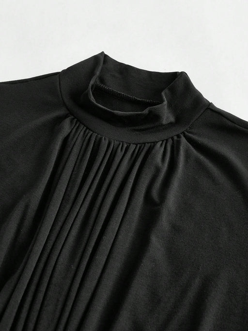 Aloruh Vestido negro de manga larga, elegante y con estilo, de cuello alto - Quierox - Tienda Online