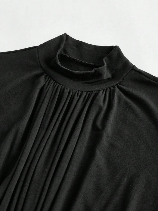 Aloruh Vestido negro de manga larga, elegante y con estilo, de cuello alto - Quierox - Tienda Online