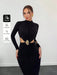 Aloruh Vestido negro de manga larga, elegante y con estilo, de cuello alto - Quierox - Tienda Online