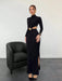 Aloruh Vestido negro de manga larga, elegante y con estilo, de cuello alto - Quierox - Tienda Online