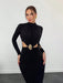 Aloruh Vestido negro de manga larga, elegante y con estilo, de cuello alto - Quierox - Tienda Online