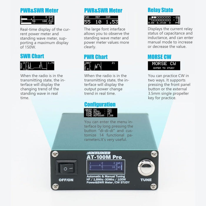 ALXFFBN Sintonizador de antena AT100M Pro 1,8 Mhz - 30 Mhz Dispositivo de sintonización manual automática - Quierox - Tienda Online