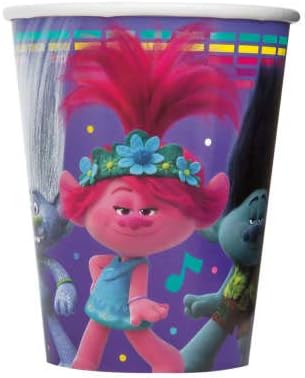 Pack De 8 Vasos De Cartón Trolls - Para Fiestas Infantiles, Capacidad 200 Ml, Aptos Para Frío Y Calor