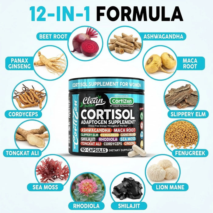Clean Nutra Suplementos de cortisol para mujeres 90 capsulas