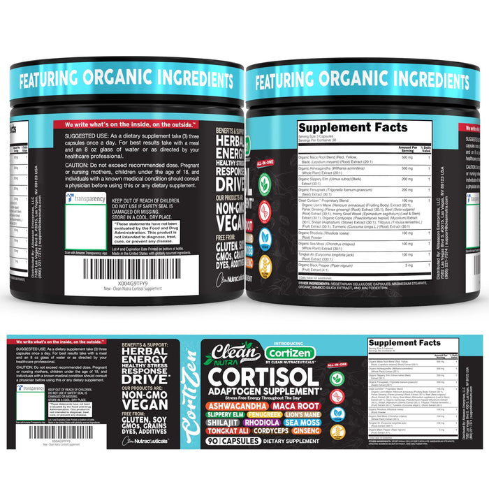 Clean Nutra Suplementos de cortisol para mujeres 90 capsulas