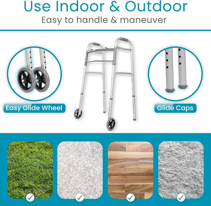 Andador plegable para personas mayores, marco plegable de acero resistente para adultos - Quierox - Tienda Online