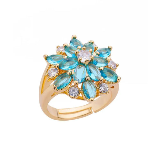 Anillo ajustable de flor de circón azul para mujer, anillo de flor ajustable de acero inoxidable - Quierox - Tienda Online
