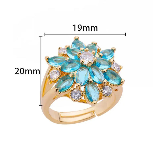 Anillo ajustable de flor de circón azul para mujer, anillo de flor ajustable de acero inoxidable - Quierox - Tienda Online