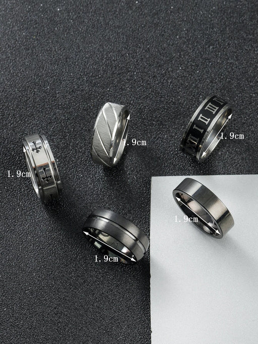 Anillo con detalle de cruz para hombre, 5 piezas, joyería de acero inoxidable - Quierox - Tienda Online