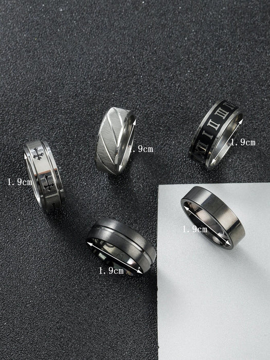 Anillo con detalle de cruz para hombre, 5 piezas, joyería de acero inoxidable - Quierox - Tienda Online