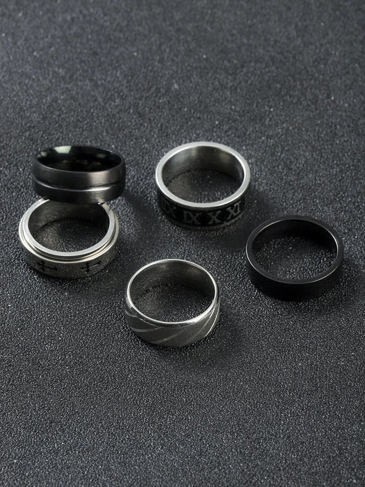 Anillo con detalle de cruz para hombre, 5 piezas, joyería de acero inoxidable - Quierox - Tienda Online
