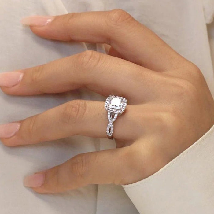 Anillo de compromiso de boda con circonita cúbica de corte princesa - Quierox - Tienda Online