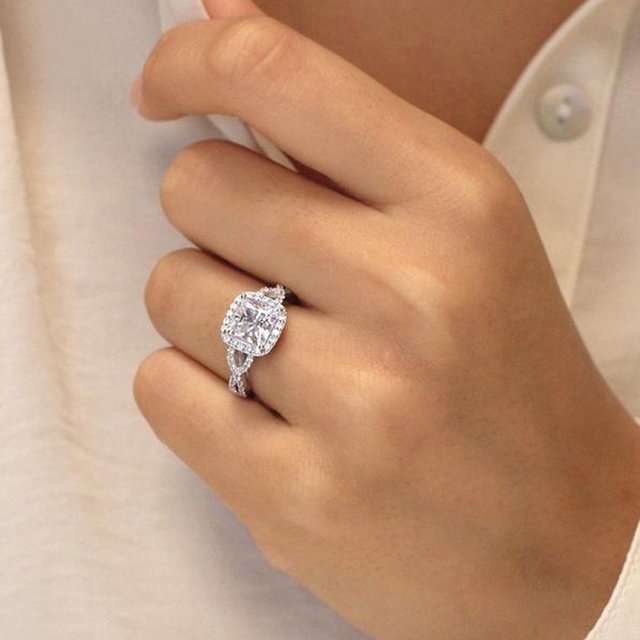 Anillo de compromiso de boda con circonita cúbica de corte princesa - Quierox - Tienda Online