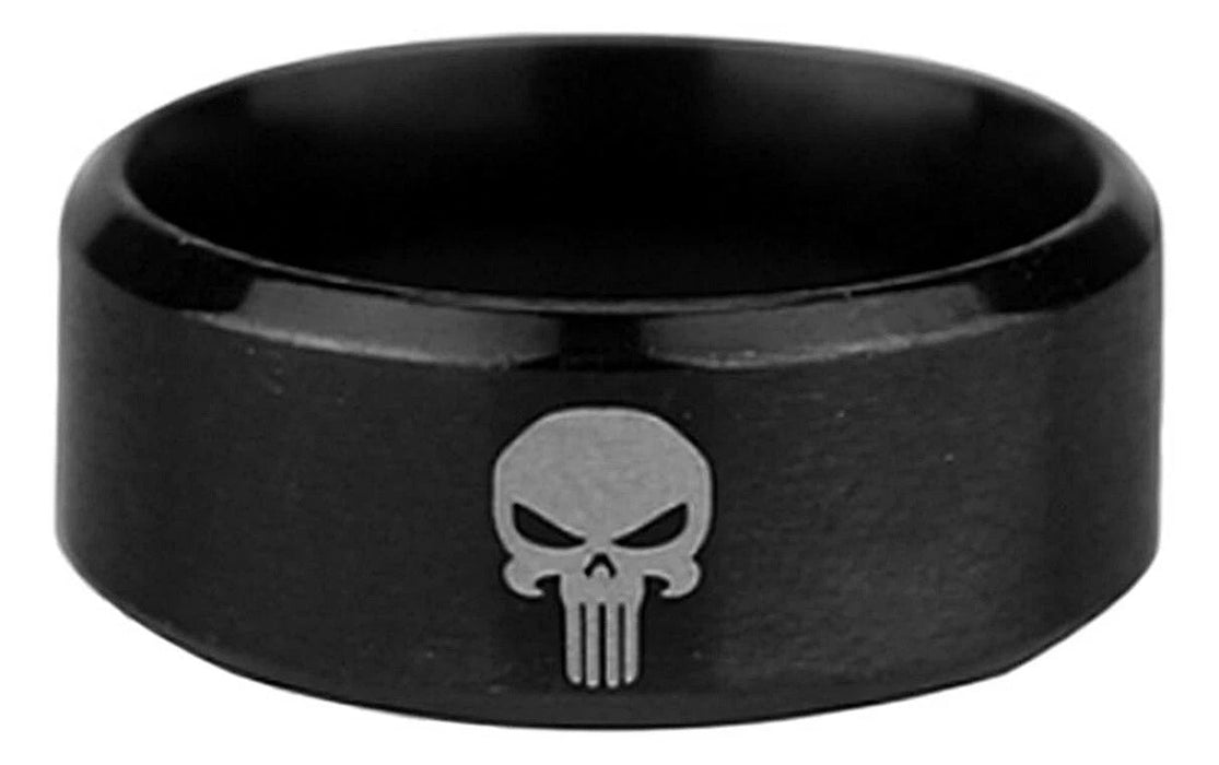 Anillo de metal negro con logo de calavera de cómic - Quierox - Tienda Online